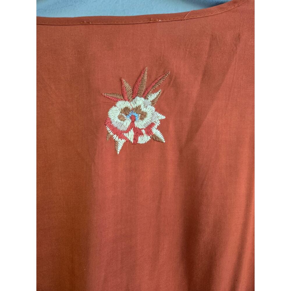 Solitaire Embroidered Boho Tunic Top Rust Orange Plus Size 2X Rayon Long Sleeve - Picture 6 of 8